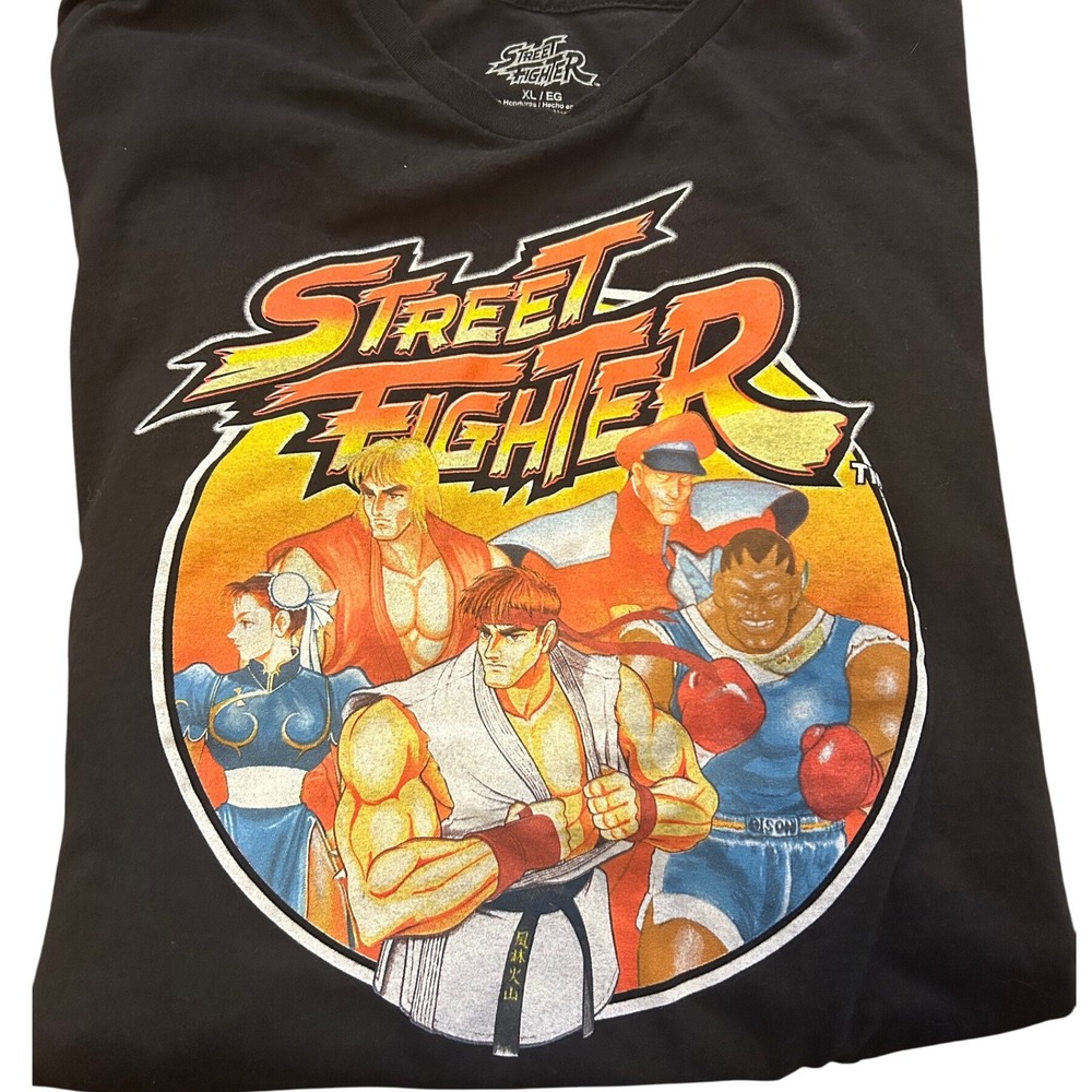 Street Fighter Video Game Graphic T Shirt Mens XL Black Retro Fighting Game Tee
